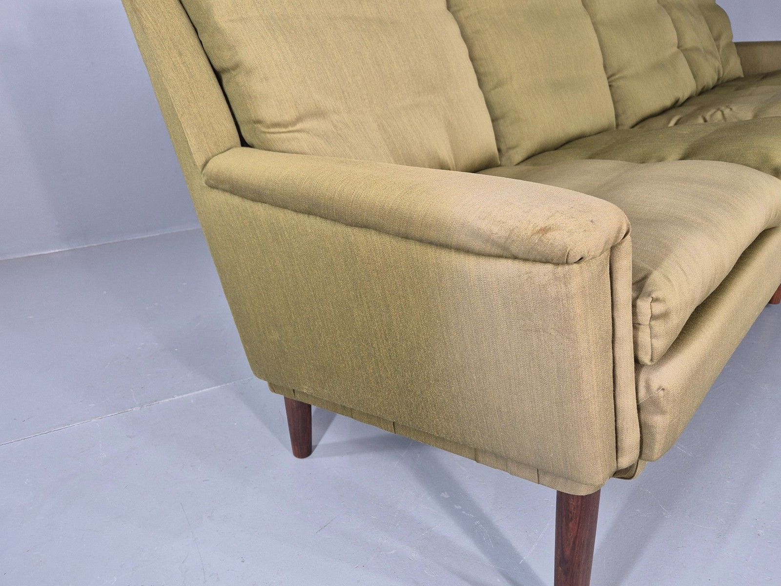 Furniture Vintage Mid Century 4 Seat Sofa Green Cotton Upholstery 1960s Retro Eb11374 photo