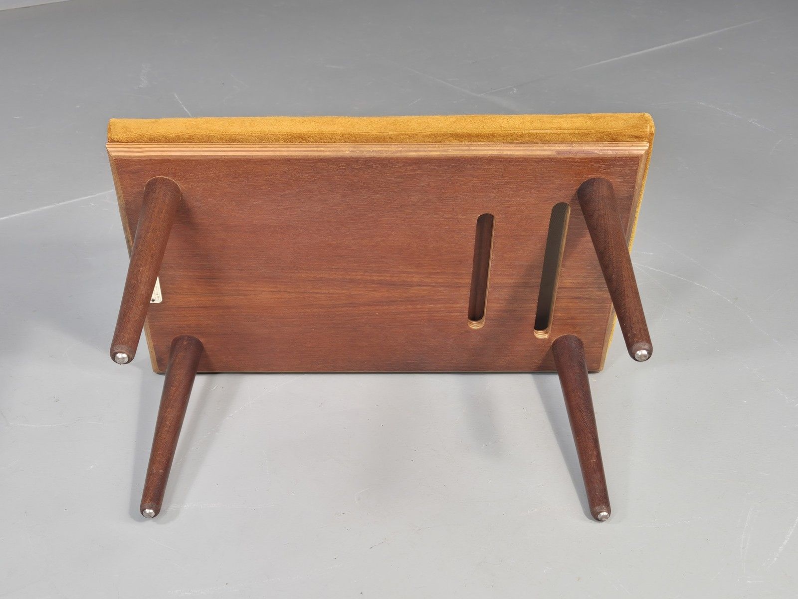 Furniture Vintage Mid Century Footstool Gold Velour Upholstery Teak Legs 60s Retro Eb11576 photo