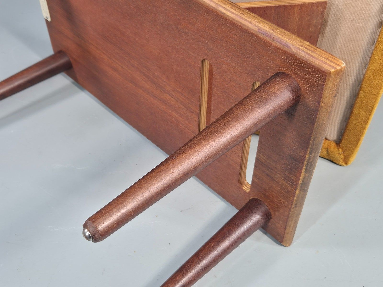 80.0 Vintage Mid Century Footstool Gold Velour Upholstery Teak Legs 60s Retro Eb11576 photo