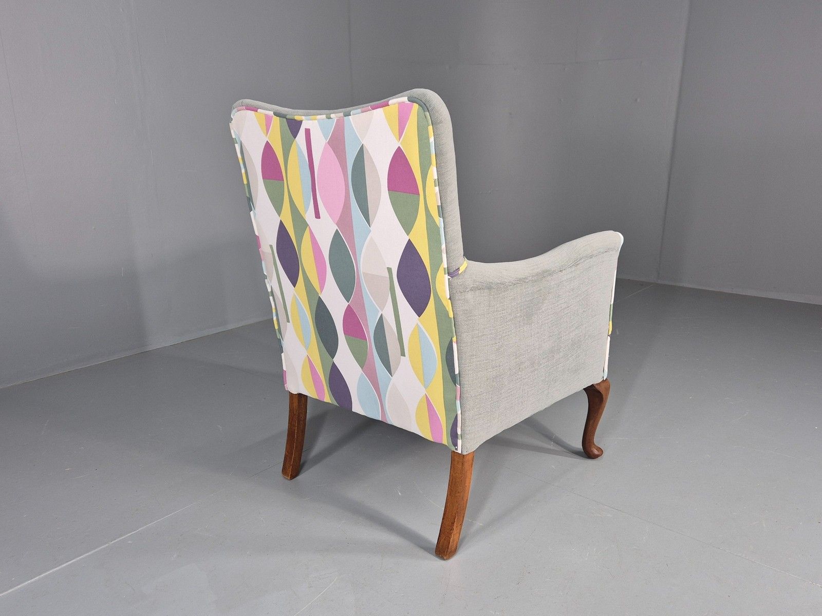 Vintage 1920s Armchair Reupholstered In Grey Green With Colour Accent Eb11824 photo vintage