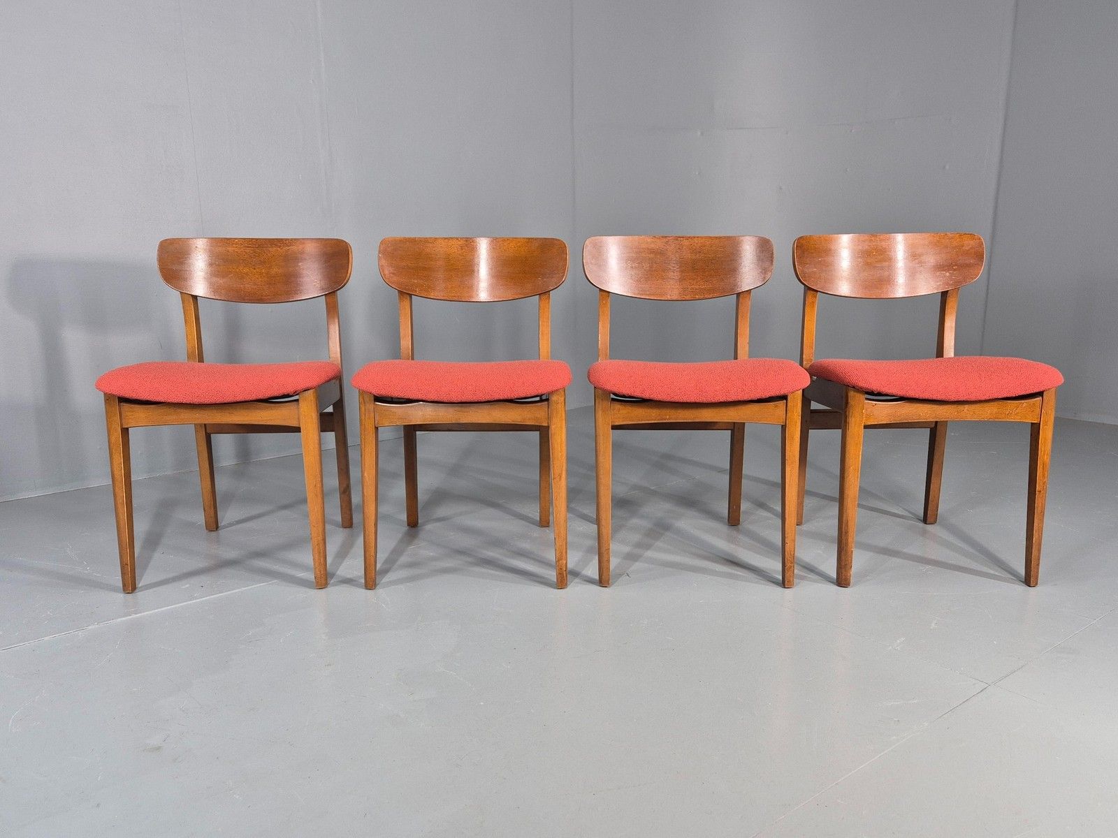 4 Vintage 1960s Dining Chairs, Beech And Teak Frames With New Upholstery Eb11889 photo vinterior