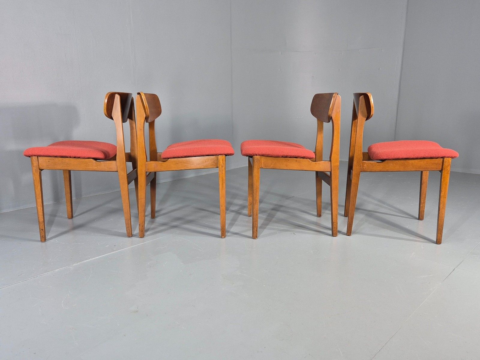 4 Vintage 1960s Dining Chairs, Beech And Teak Frames With New Upholstery Eb11889 photo buy