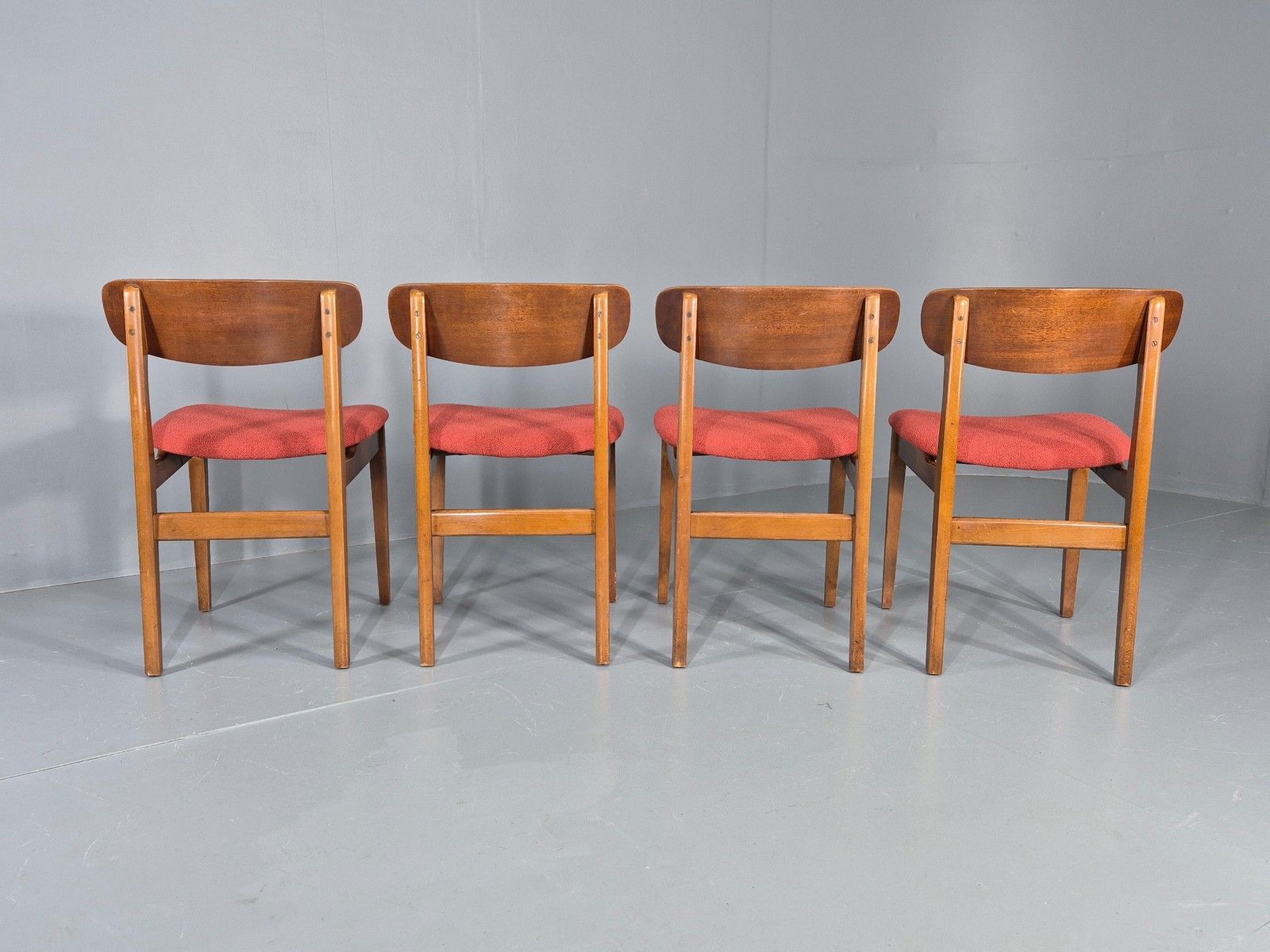 photo furniture 4 Vintage 1960s Dining Chairs, Beech And Teak Frames With New Upholstery Eb11889