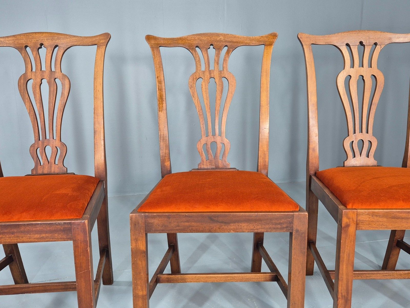 4 Hepplewhite Revival Dining Chairs 1900s Oak New Seat Pads Antique Eb11932 photo for sale