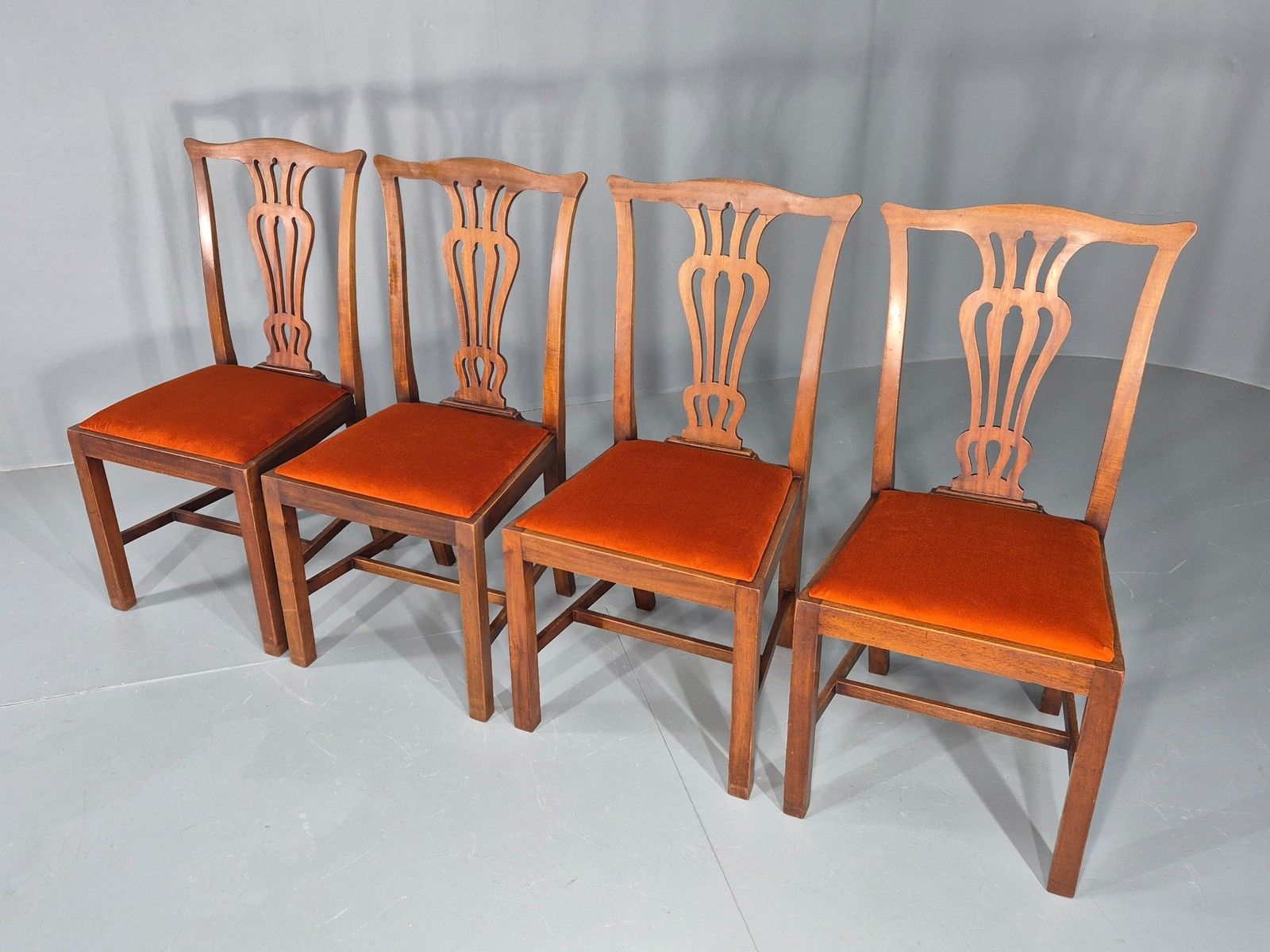 photo furniture 4 Hepplewhite Revival Dining Chairs 1900s Oak New Seat Pads Antique Eb11932