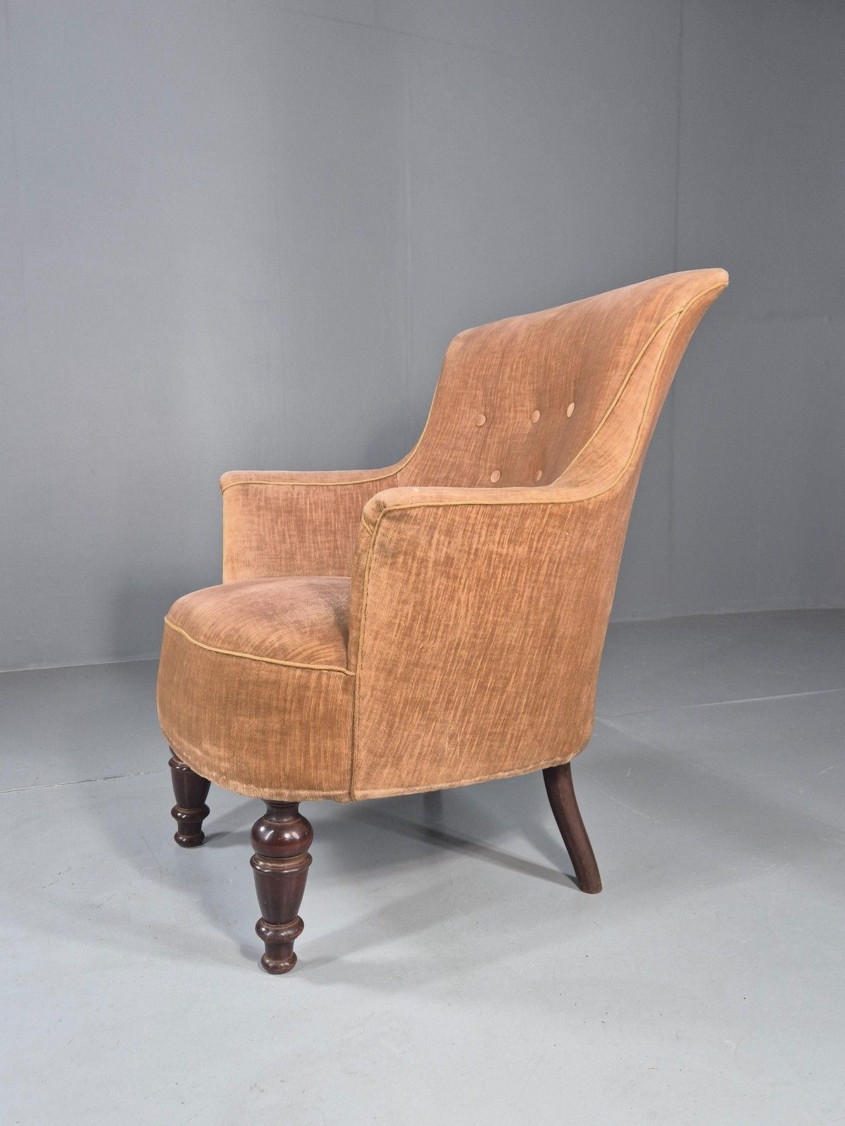 Antique Tub Chair Danish Peach Velour Upholstery 1900s  Eb11934 photo furniture