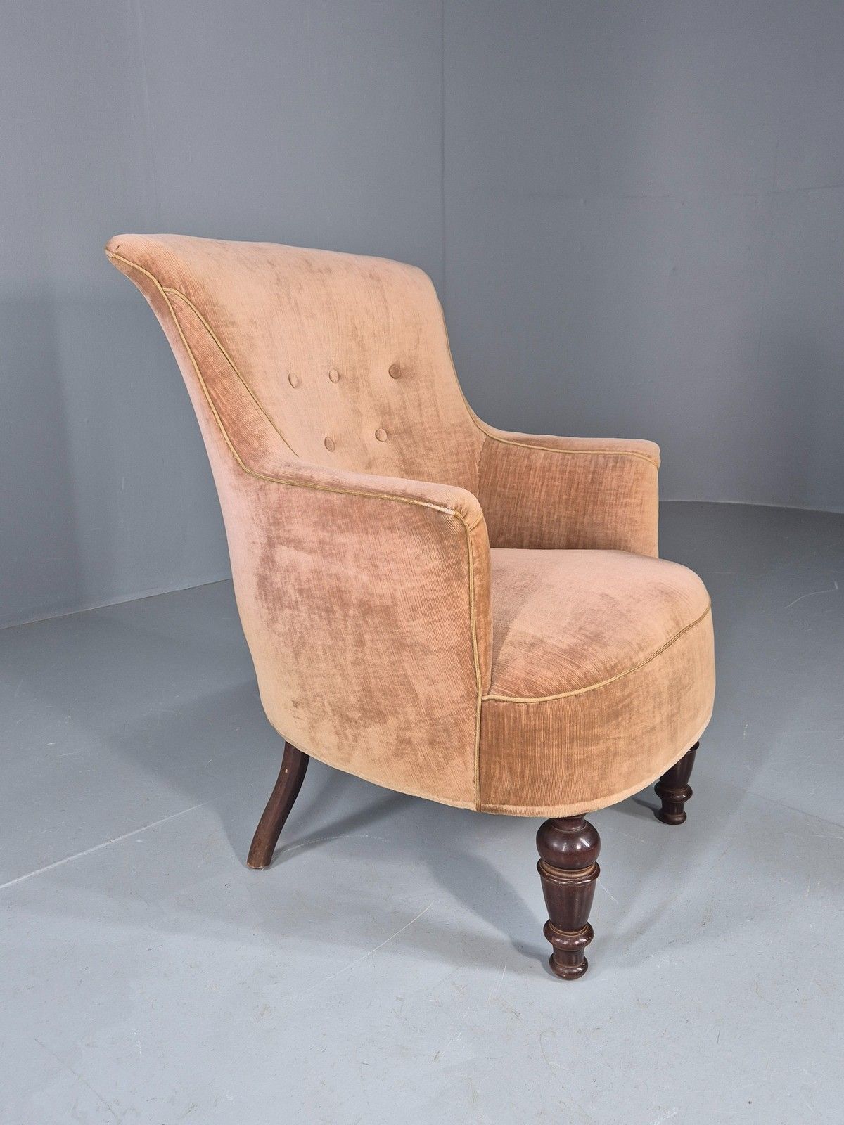 photo furniture Antique Tub Chair Danish Peach Velour Upholstery 1900s  Eb11934
