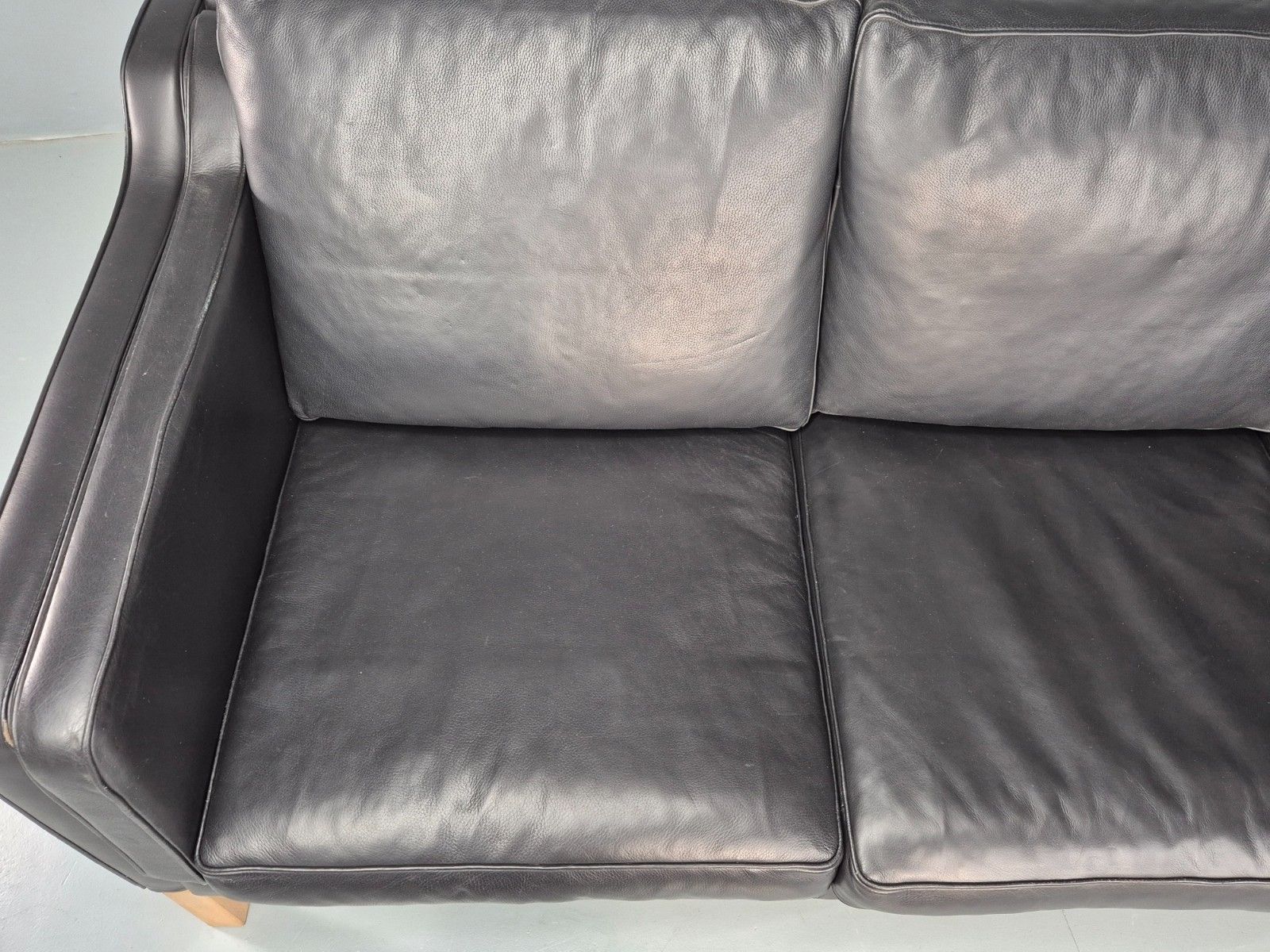 Vintage 3 Seater Sofa Danish Black Leather 1980s Retro Mid Century Style Eb11938 photo 700.0
