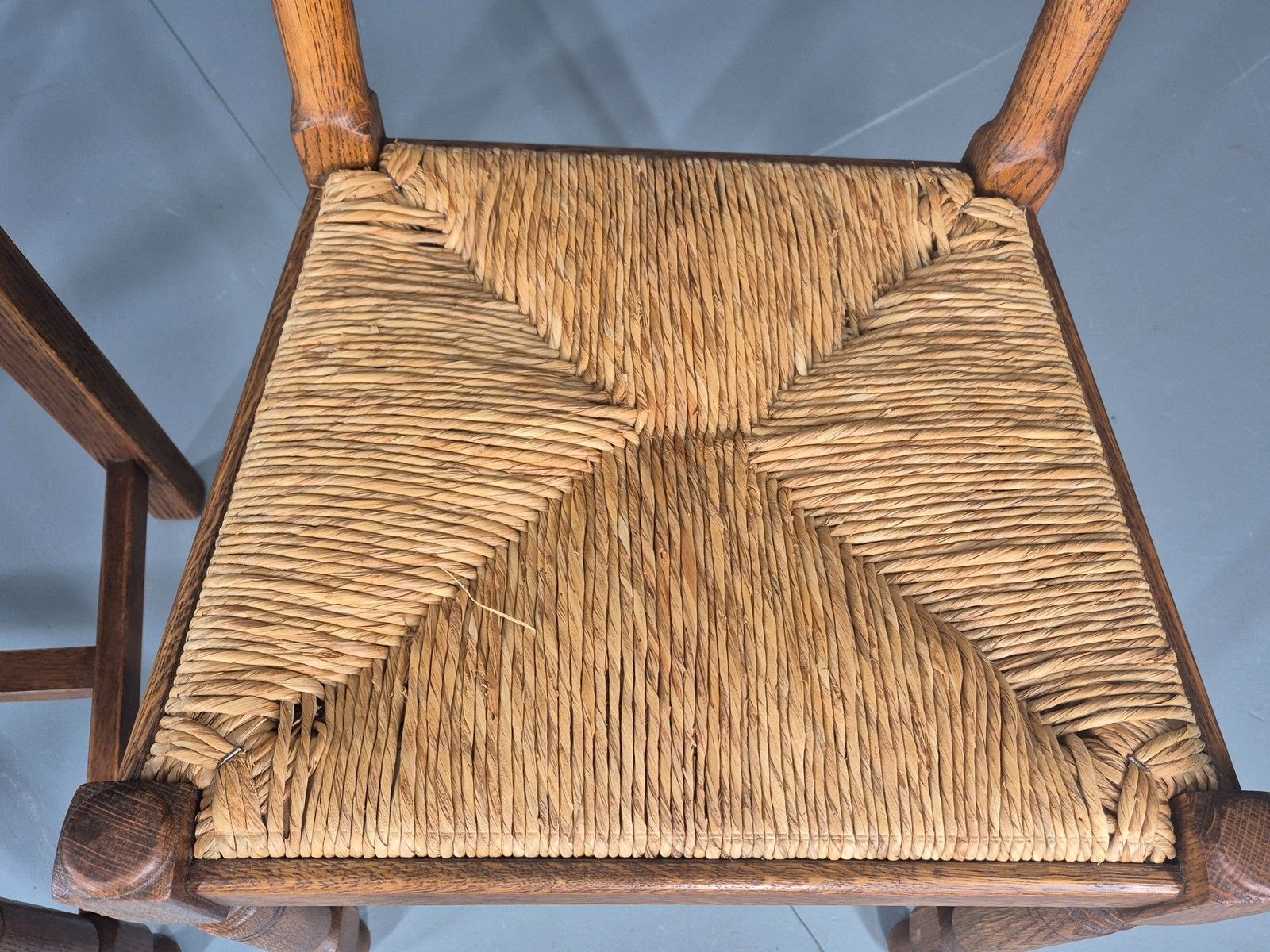 Vintage Spanish Style Country Chairs Rush Seated Oak Frames Eb11951 photo buy