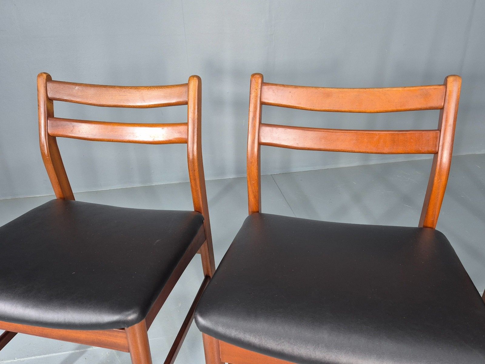 4 Vintage Jentique Dining Chairs Teak Frames Black Vinyl 60s Retro Mcm Eb1195 photo furniture