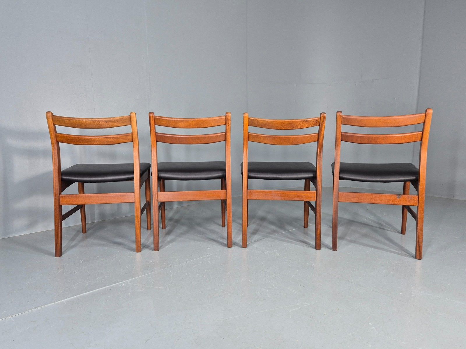 4 Vintage Jentique Dining Chairs Teak Frames Black Vinyl 60s Retro Mcm Eb1195 photo vinterior
