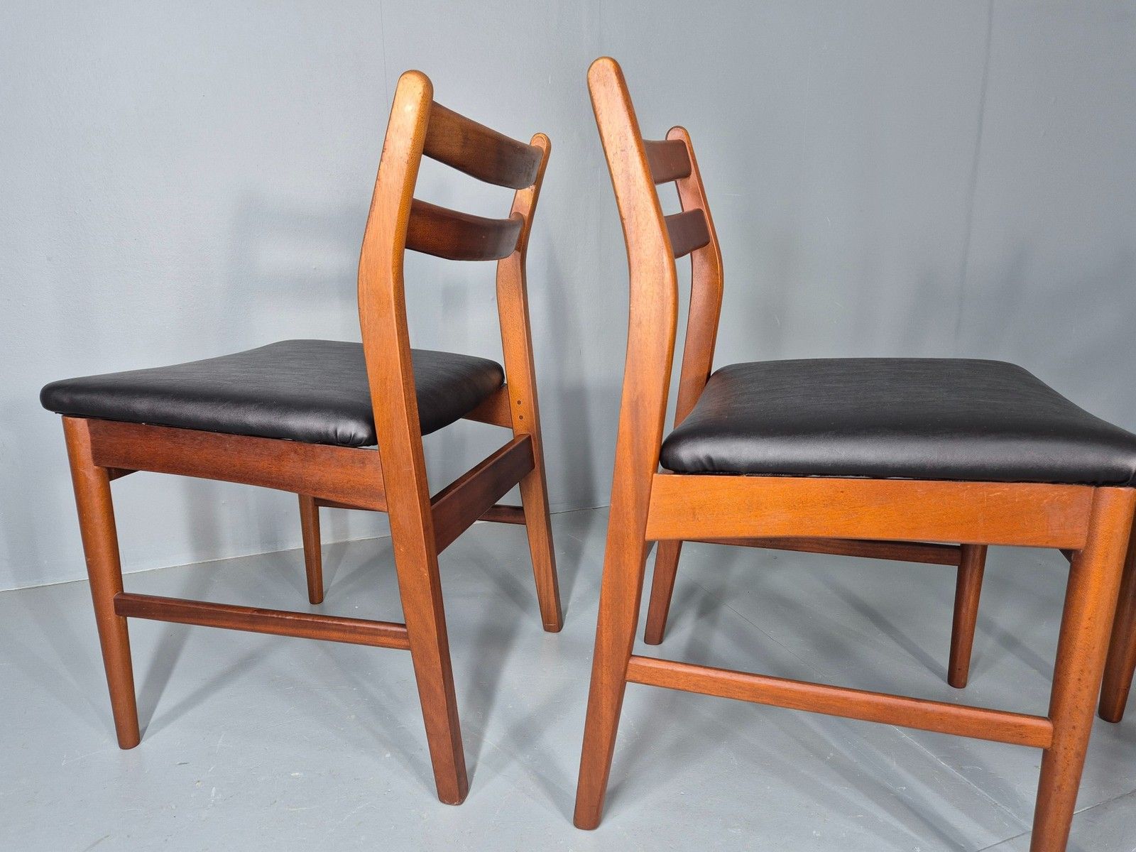 4 Vintage Jentique Dining Chairs Teak Frames Black Vinyl 60s Retro Mcm Eb1195 photo buy