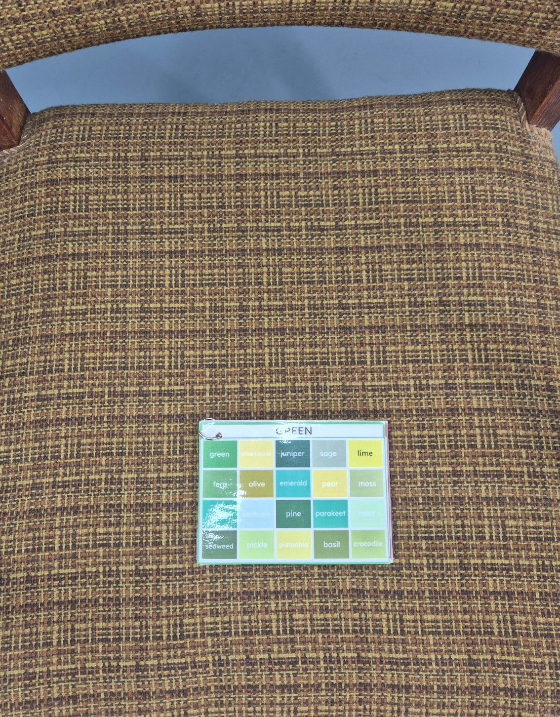 photo for sale Vintage Elbow Chair 1950s Danish Oak Frame Green Wool Upholstery Eb12004