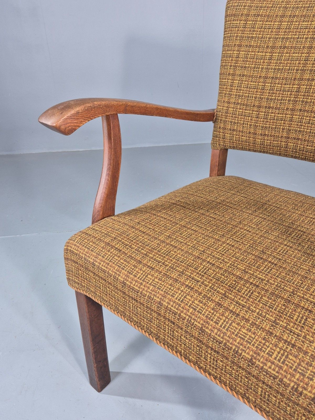 150.0 Vintage Elbow Chair 1950s Danish Oak Frame Green Wool Upholstery Eb12004 photo