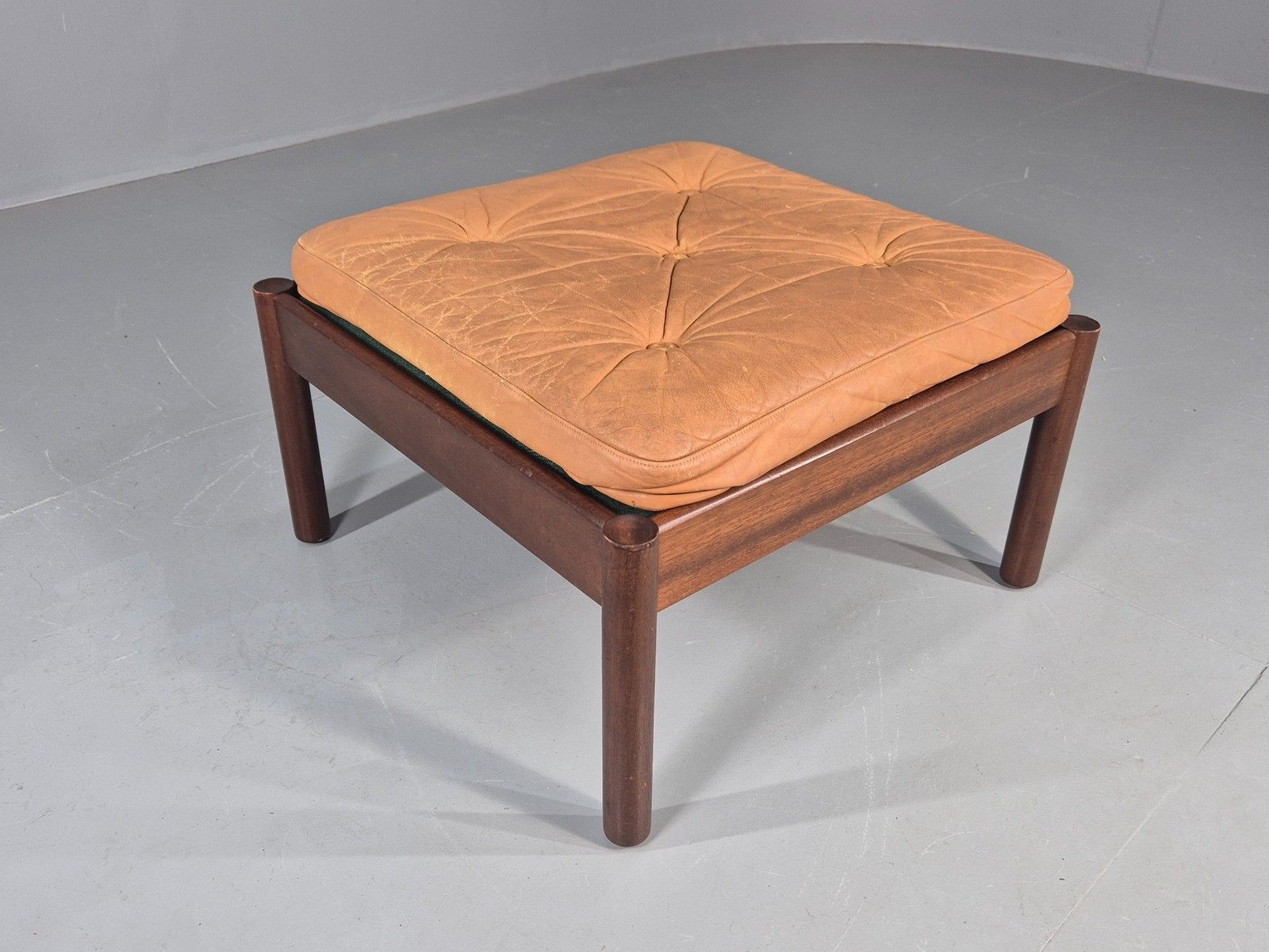 Vintage Danish Mid Century Footstool Leather Upholstered Hard Wood Frame Eb12009 photo furniture