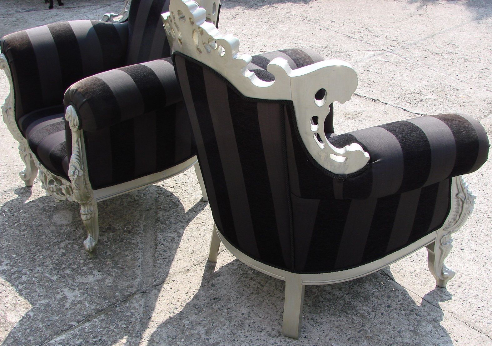 photo for sale A Pair Of Vintage Armchairs, 1980s, Lacquered Wood And Fabric