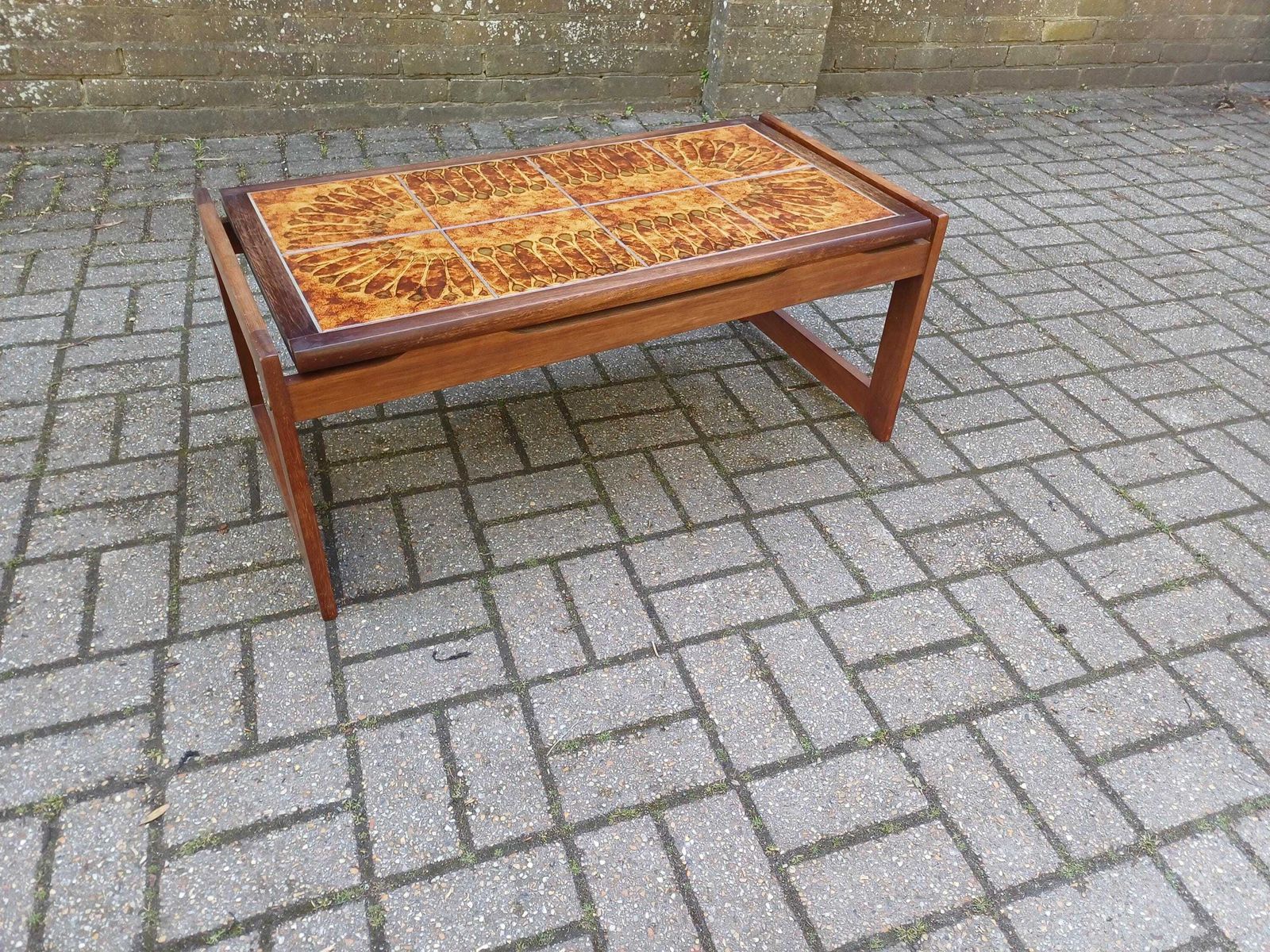 Furniture 1970s Brutalist Teak Flame Tile Top Coffee Table And Drinks Trolley Danish Modern Retro Mid Century Furniture Set Free Hand Delivery photo