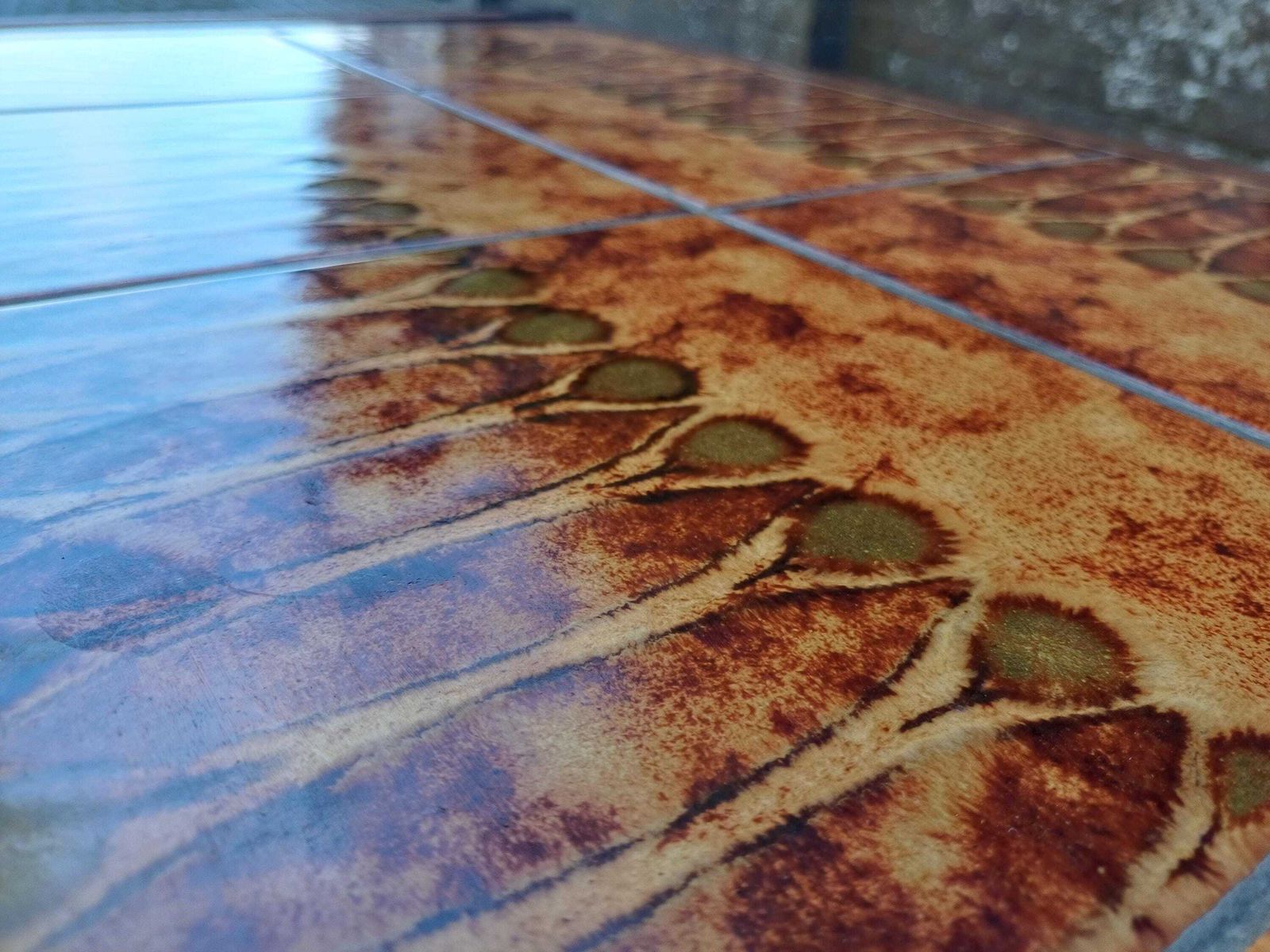 photo vinterior 1970s Brutalist Teak Flame Tile Top Coffee Table And Drinks Trolley Danish Modern Retro Mid Century Furniture Set Free Hand Delivery