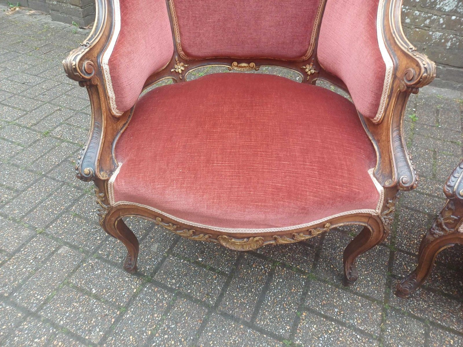Pair Of Ornate Victorian Rococo Armchairs Mahogany French Style Gold Gilt Upholstery Free Hand Delivery photo 675.0