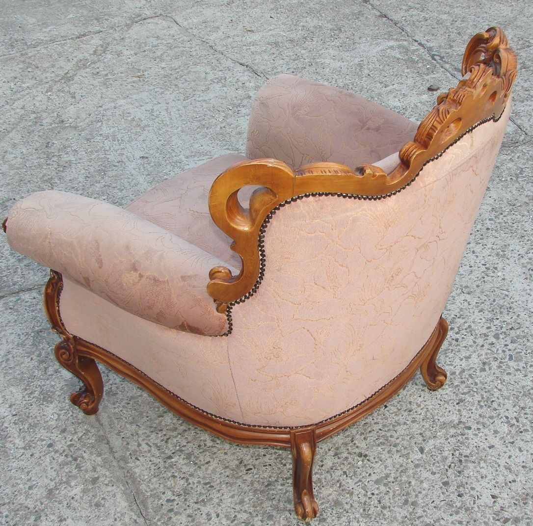 Vintage Franse Fauteuil, Jaren 1960, Gesneden Hout, Veren photo 348.97