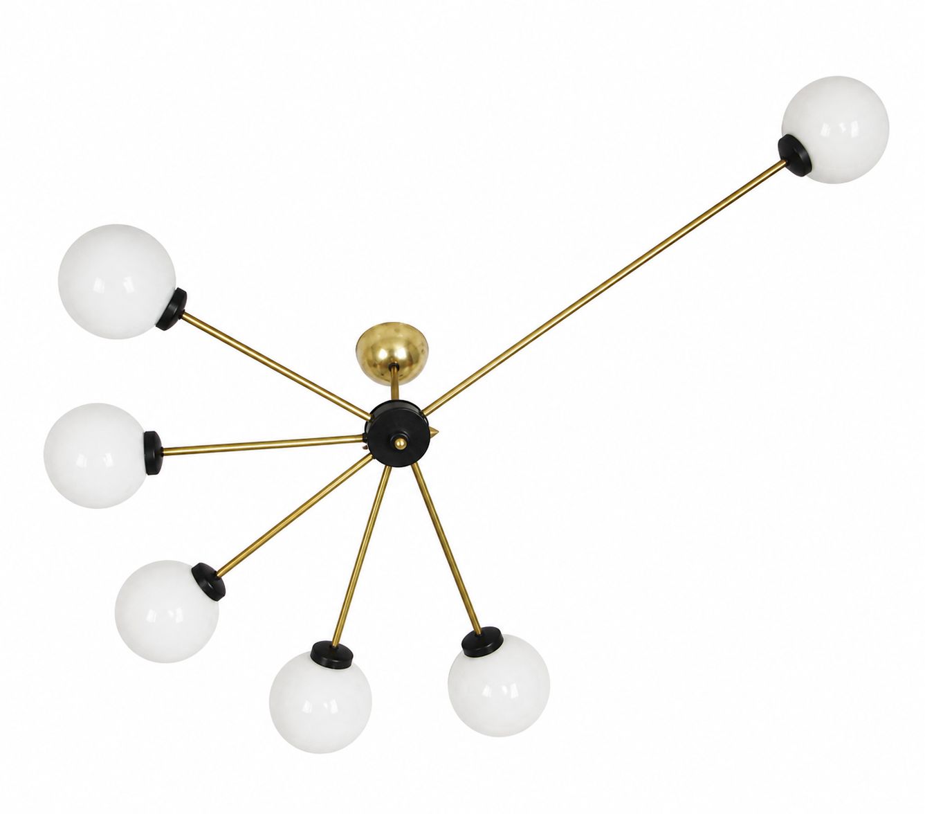 Stilnovo 60s Brass And Glass Chandelier, 6xe14, Vintage