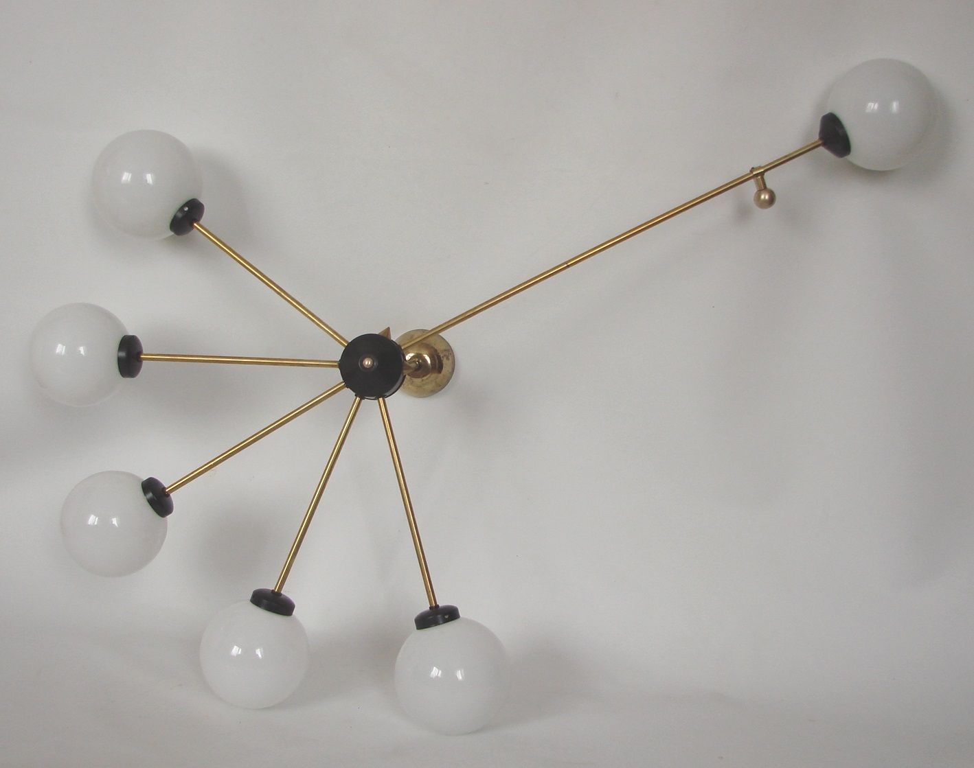 Stilnovo 60s Brass And Glass Chandelier, 6xe14, Vintage photo for sale