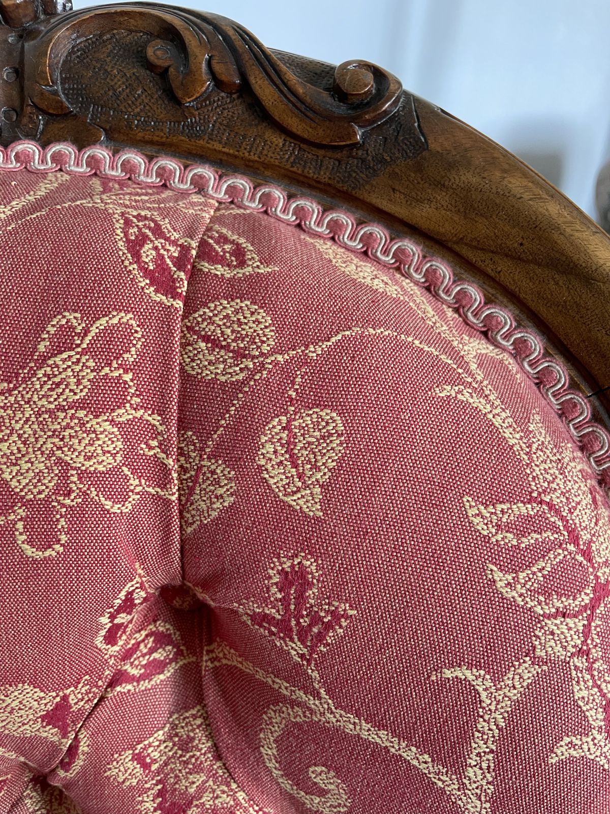 150.0 Victorian Deeply Carved Mahogany Armchair   Reupholstered photo