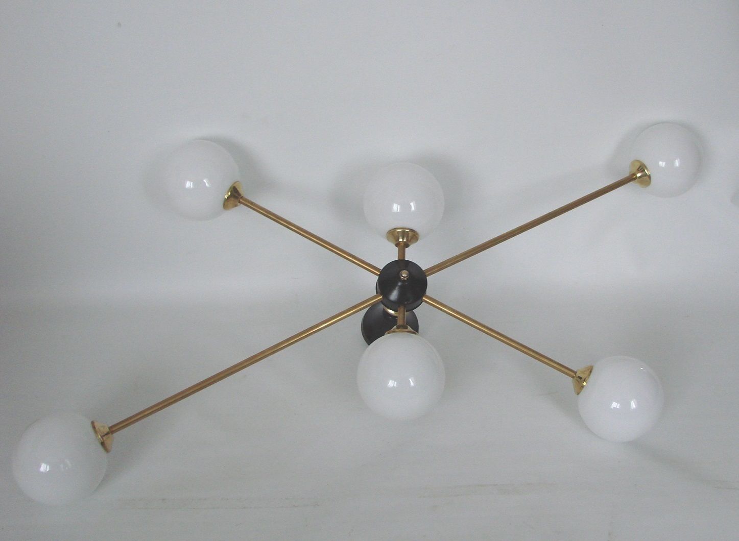 Stilnovo Vintage 1960s Chandelier, Brass And Glass, 6xe14 photo buy