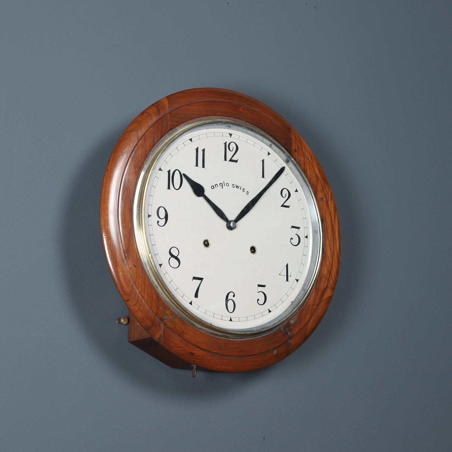 Antique 16" Anglo Swiss Mahogany Railway Station / School Wall Clock (Chiming / Striking) photo vinterior