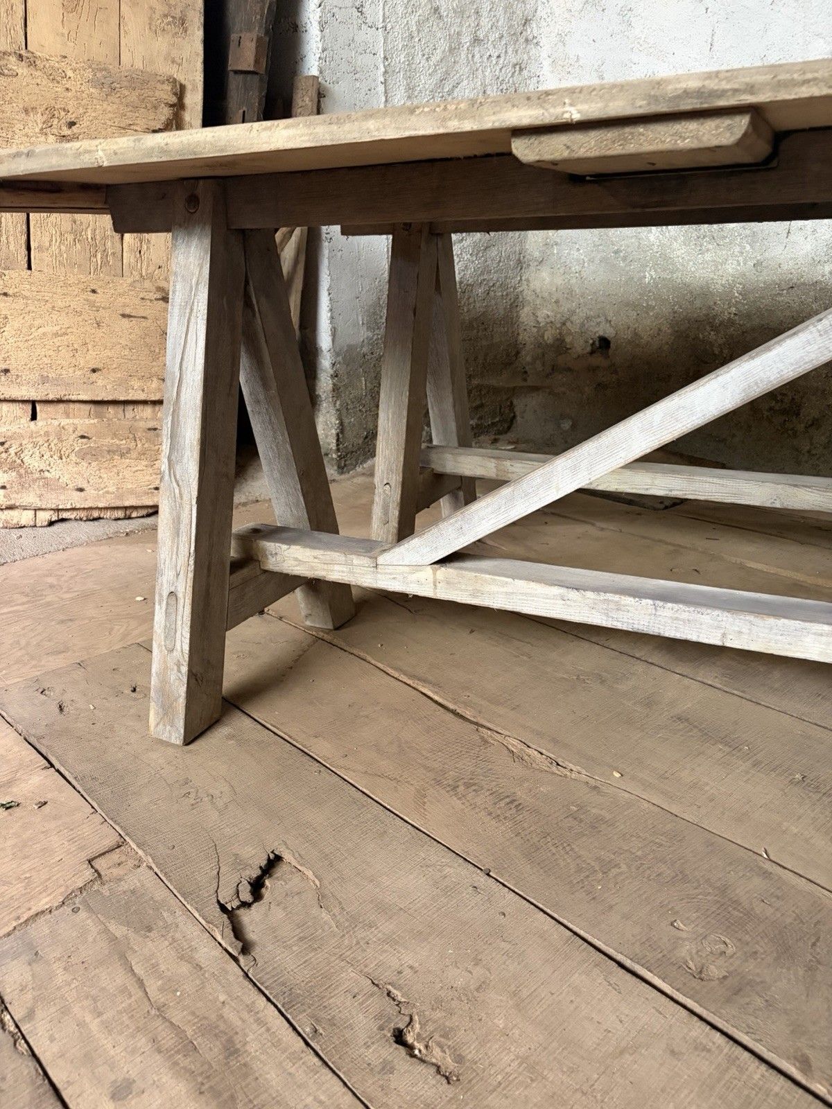 Large Antique French Harvest / Farmhouse Work Trestle Table . Ash & Oak . photo vintage