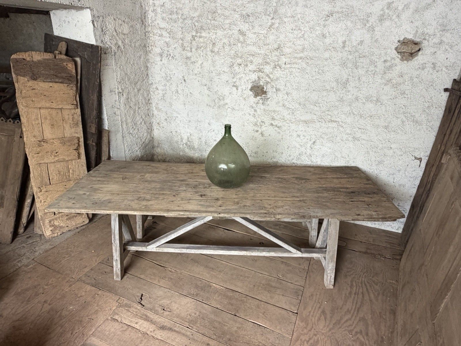 photo vintage Large Antique French Harvest / Farmhouse Work Trestle Table . Ash & Oak .
