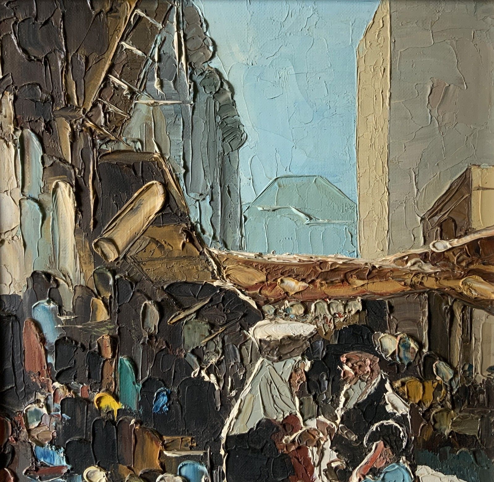 Contemporary Impasto Oil Painting Arabian Market Day Impressionist Signed photo for sale