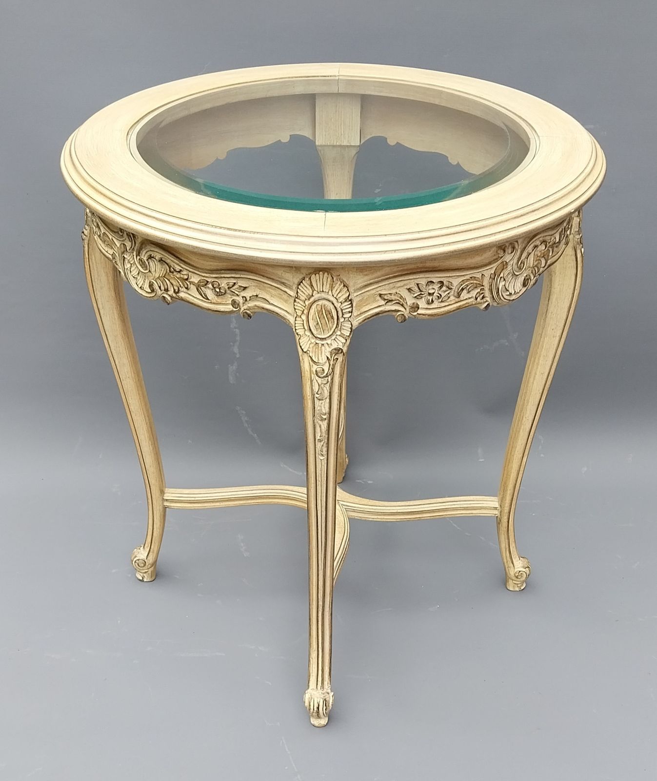 French Style Oak Glass Top Occasional Table photo Furniture