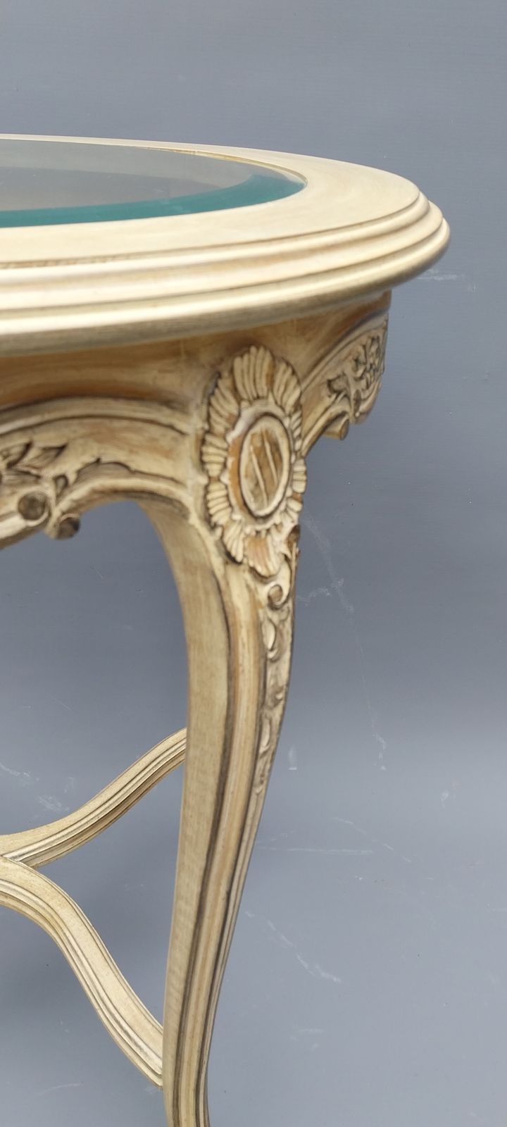 French Style Oak Glass Top Occasional Table photo vinterior