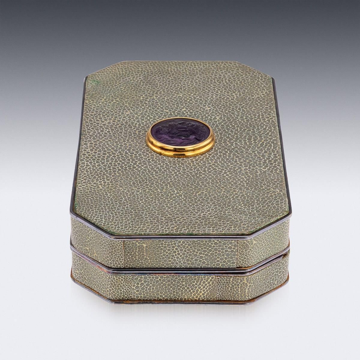 Vintage 20th Century English Shagreen & Gilt Metal Silk Lined Box photo Home Decor