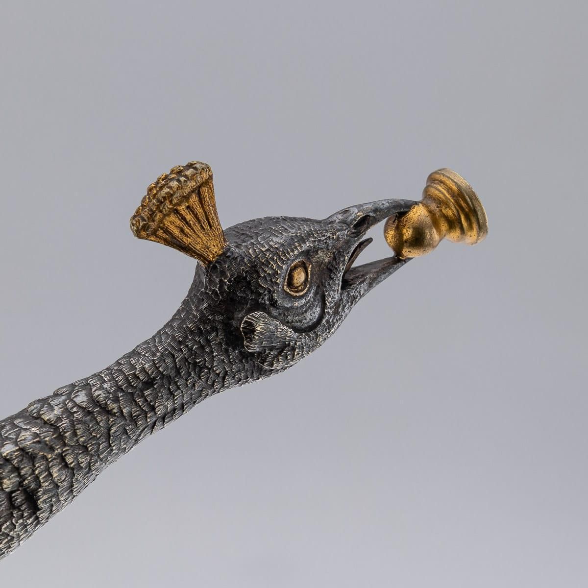 photo for sale Antique 20th Century Silver Plate & Brass Peacock Letter Opener
