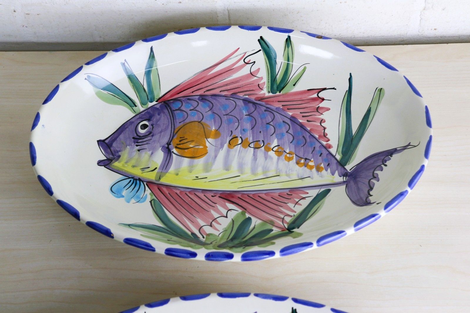 Vintage Italian 2 X Large Vietri Al Mare Pottery Hand Painted Dishes Wall Hanger photo 125.0