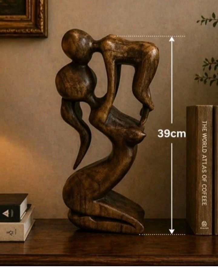 Large Abstract Wooden Sculpture Mother Child Family Art Statue 39cm Hand Carved photo Art
