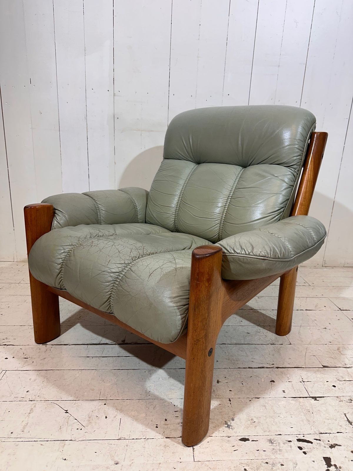 photo for sale Swedish Mid Century Armchair In Distressed Leather By Ekornes