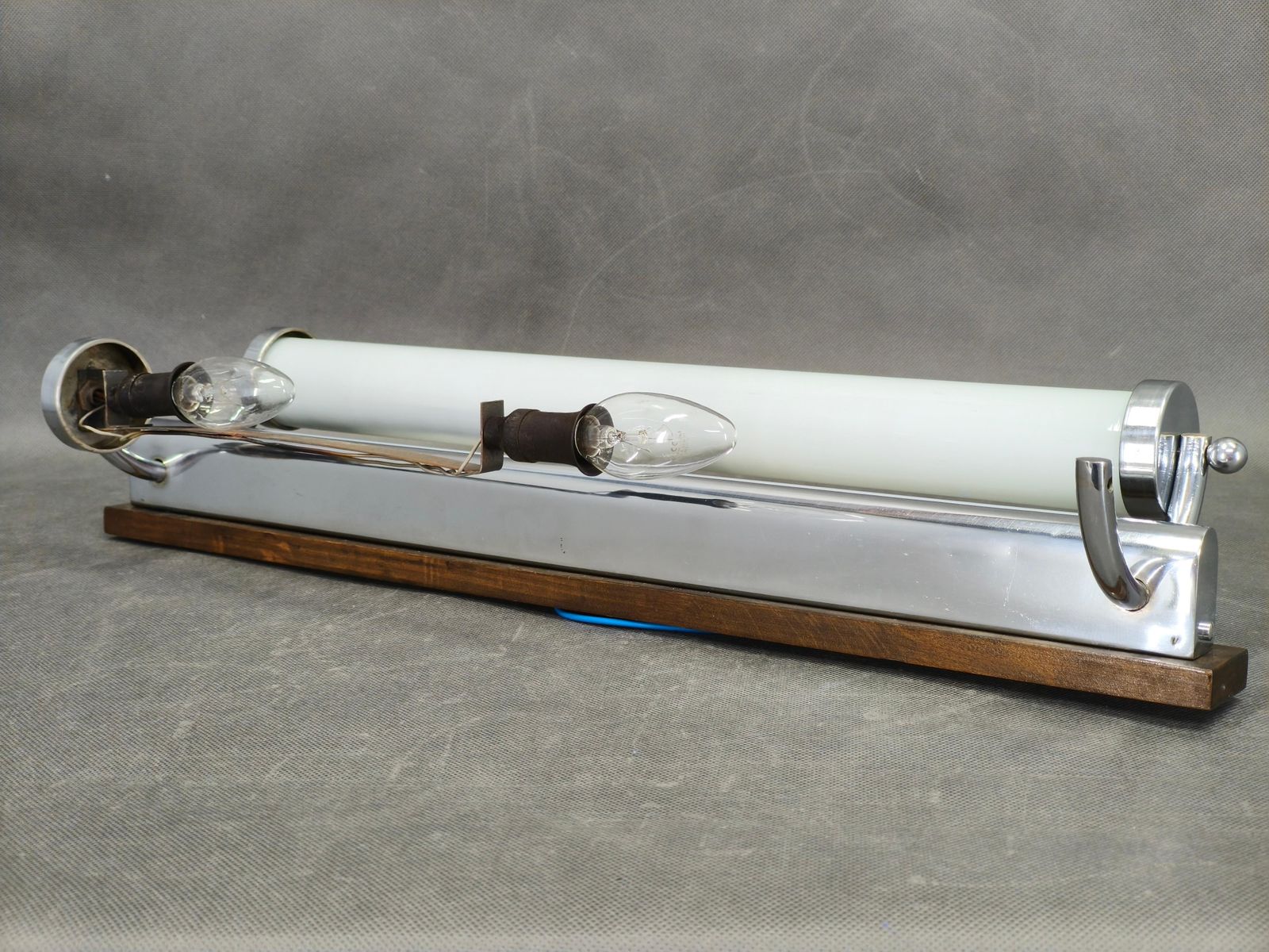 Pair Of Art Deco Chrome And Glass Wall Lights, Czechoslovakia photo vintage
