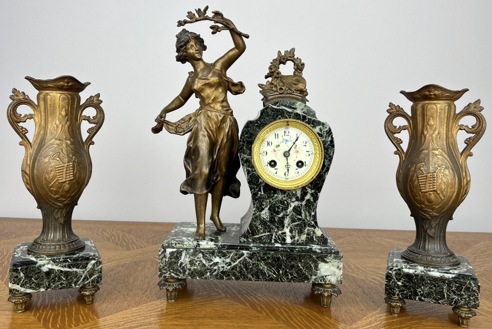 Clock Vintage French Style Marble Clock Figurine Garniture Set Lot 6061 photo furniture