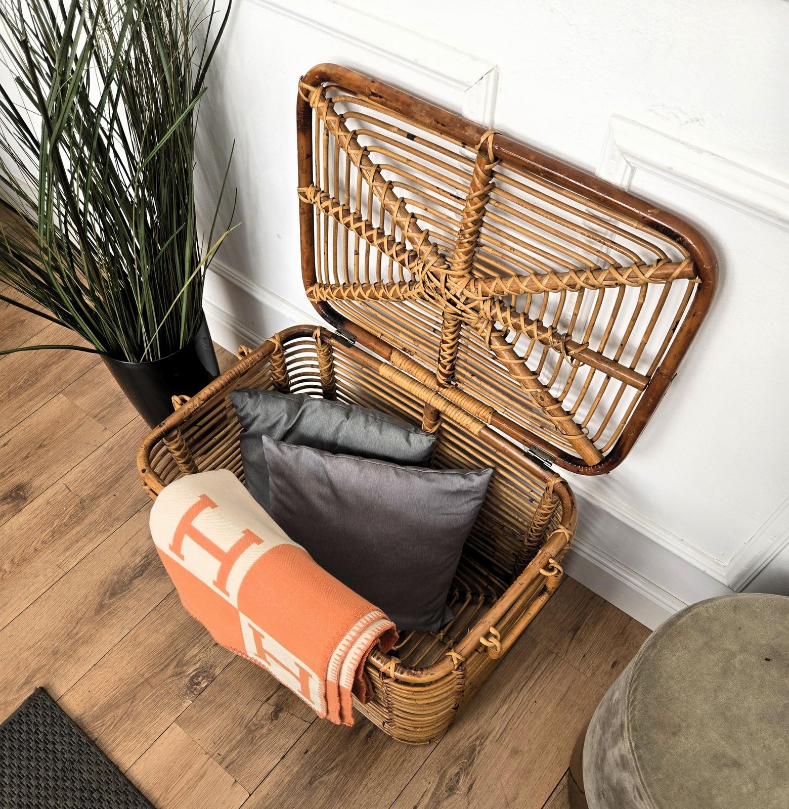 1960s Italian Designer Bamboo Rattan Bohemian French Riviera Basket Container photo Home Decor
