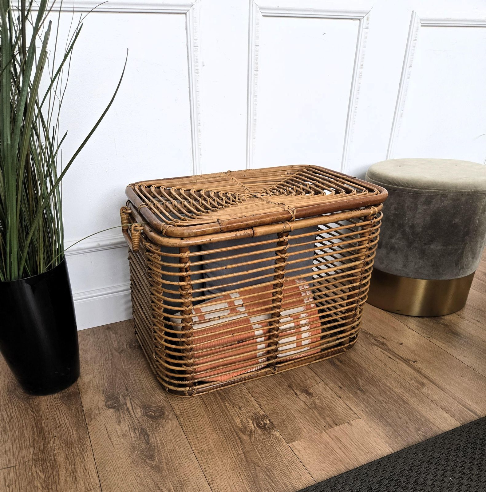 1960s Italian Designer Bamboo Rattan Bohemian French Riviera Basket Container photo 783.0