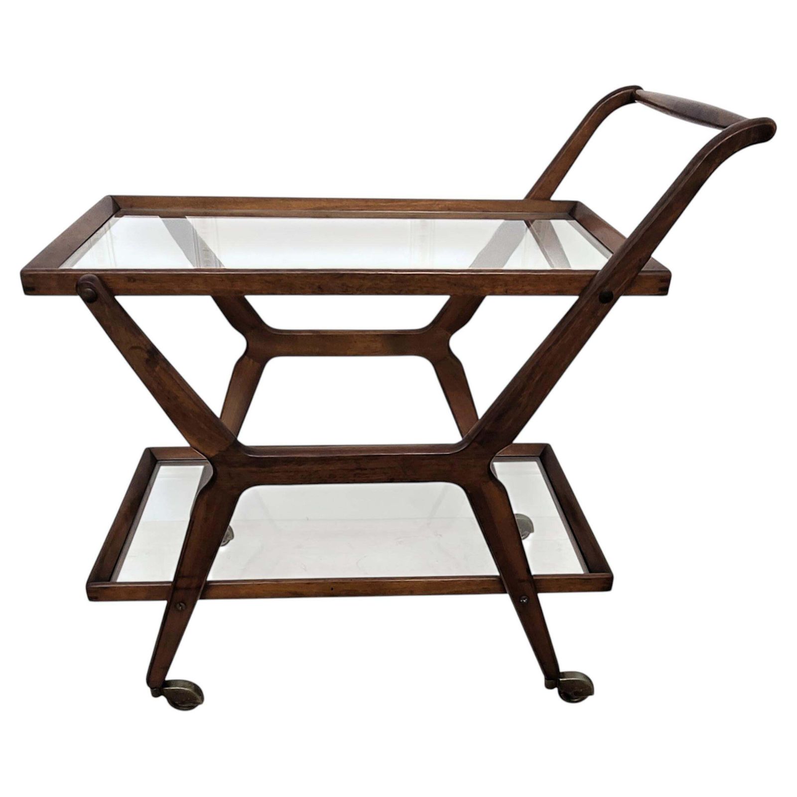 1950s Art Deco Mid Century Italian Wood And Brass Dry Bar Cabinet Liquor Cart
