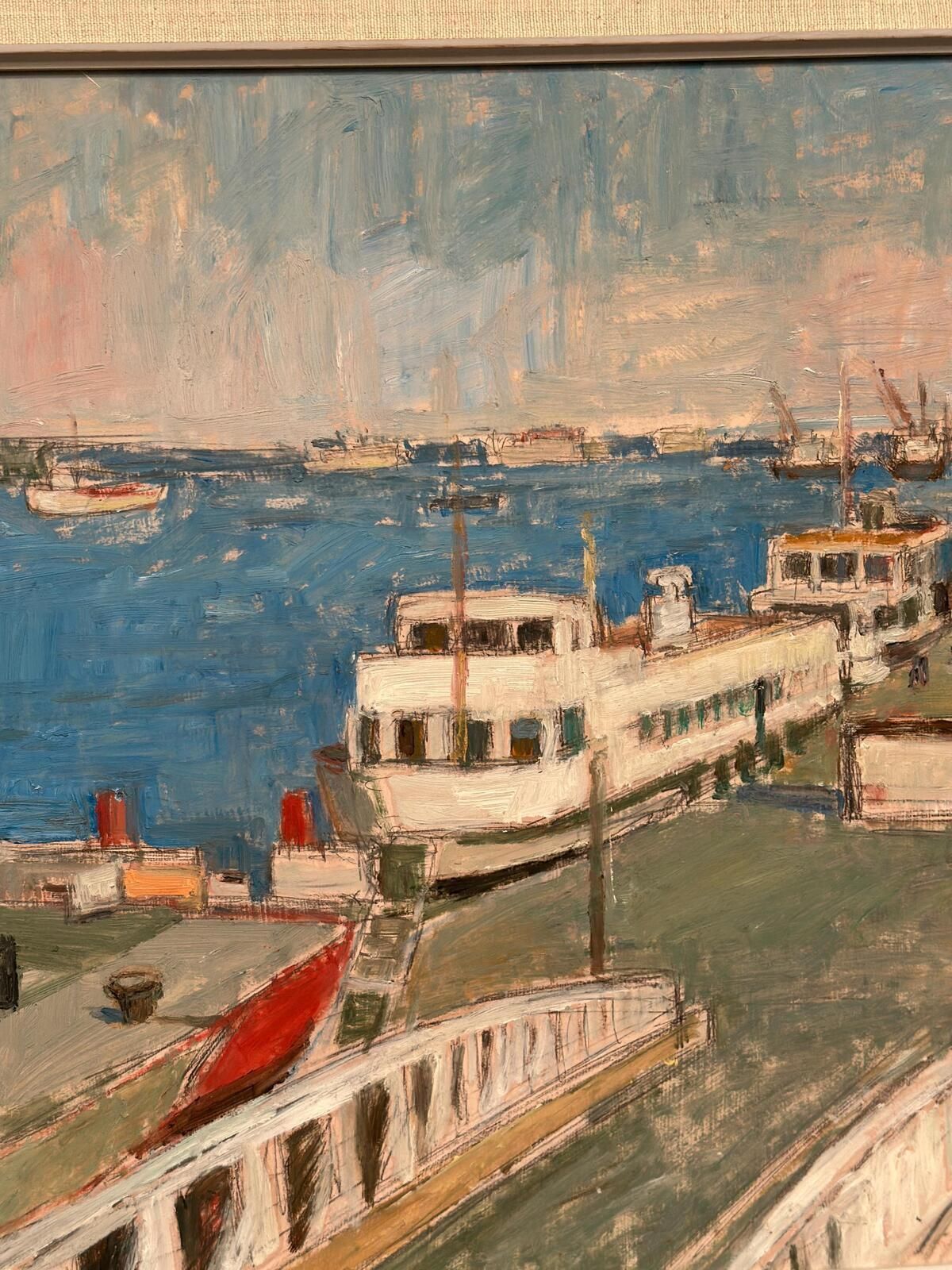 Original Swedish Oil Painting – “Malmö Harbour” By John Hedman – Vintage & Framed – 69.5 × 49.5 Cm (27.4" × 19.5") photo buy