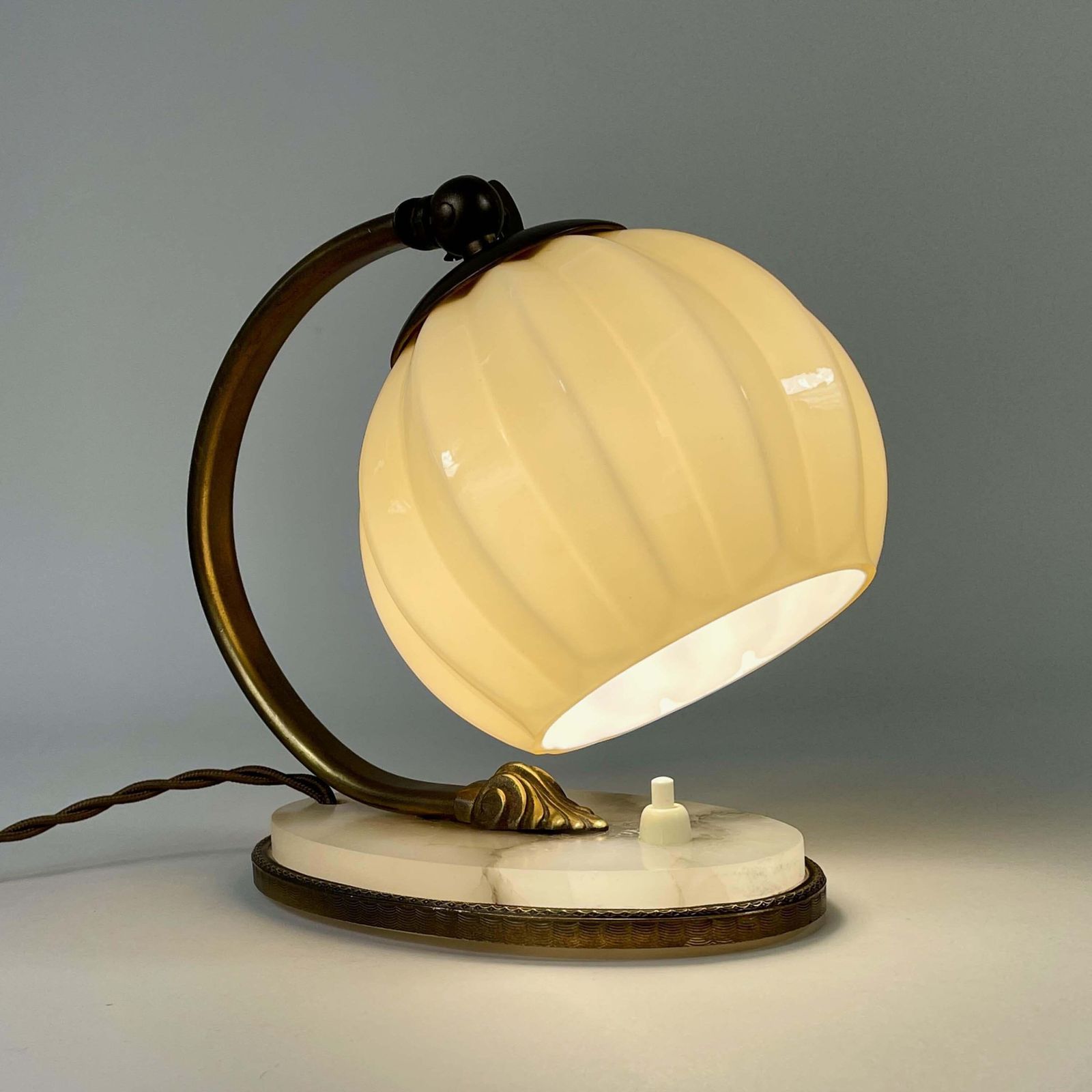 Art Deco Table Lamp, Alabaster, Opaline Glass & Brass, Germany 1920s To 1930s photo for sale