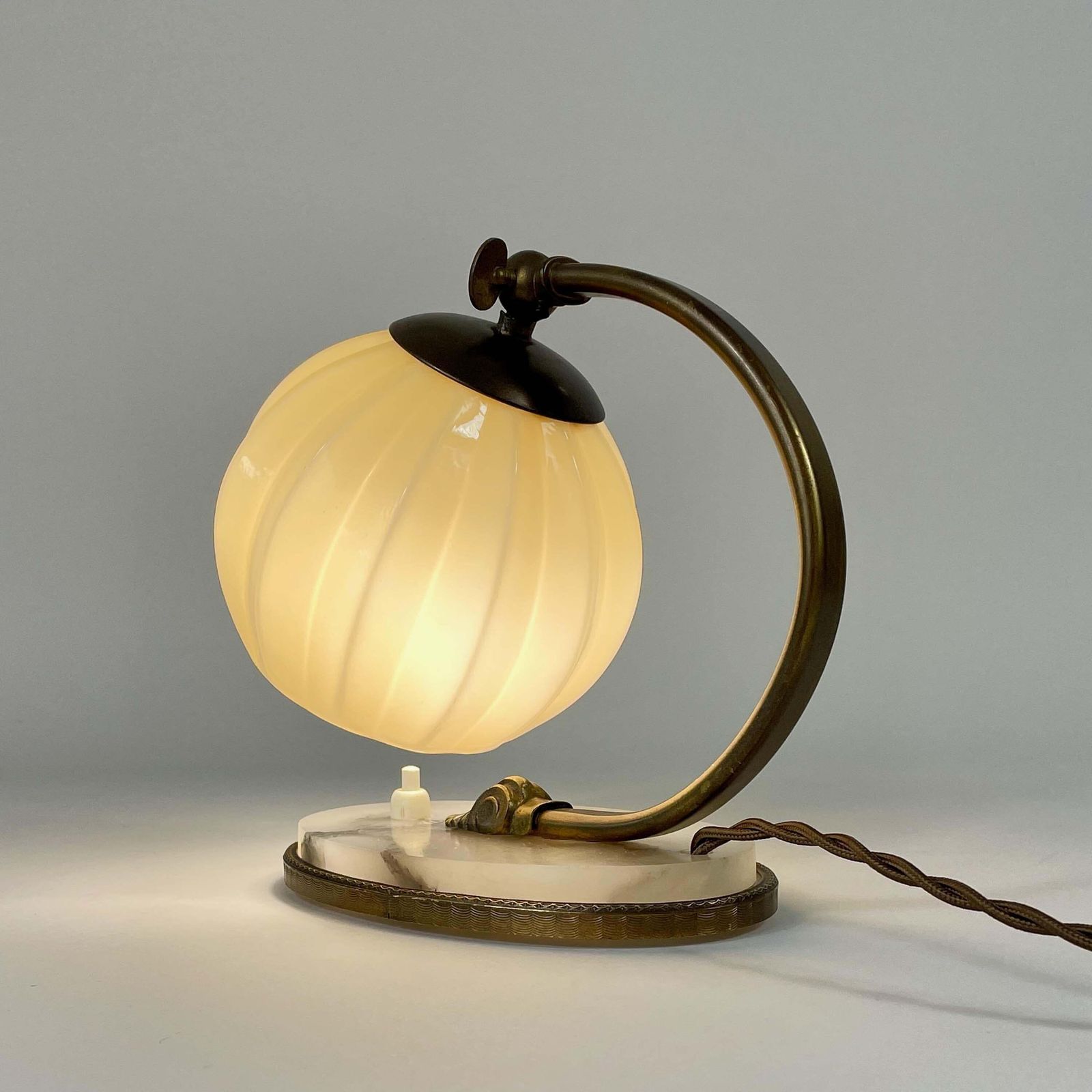 653.0 Art Deco Table Lamp, Alabaster, Opaline Glass & Brass, Germany 1920s To 1930s photo