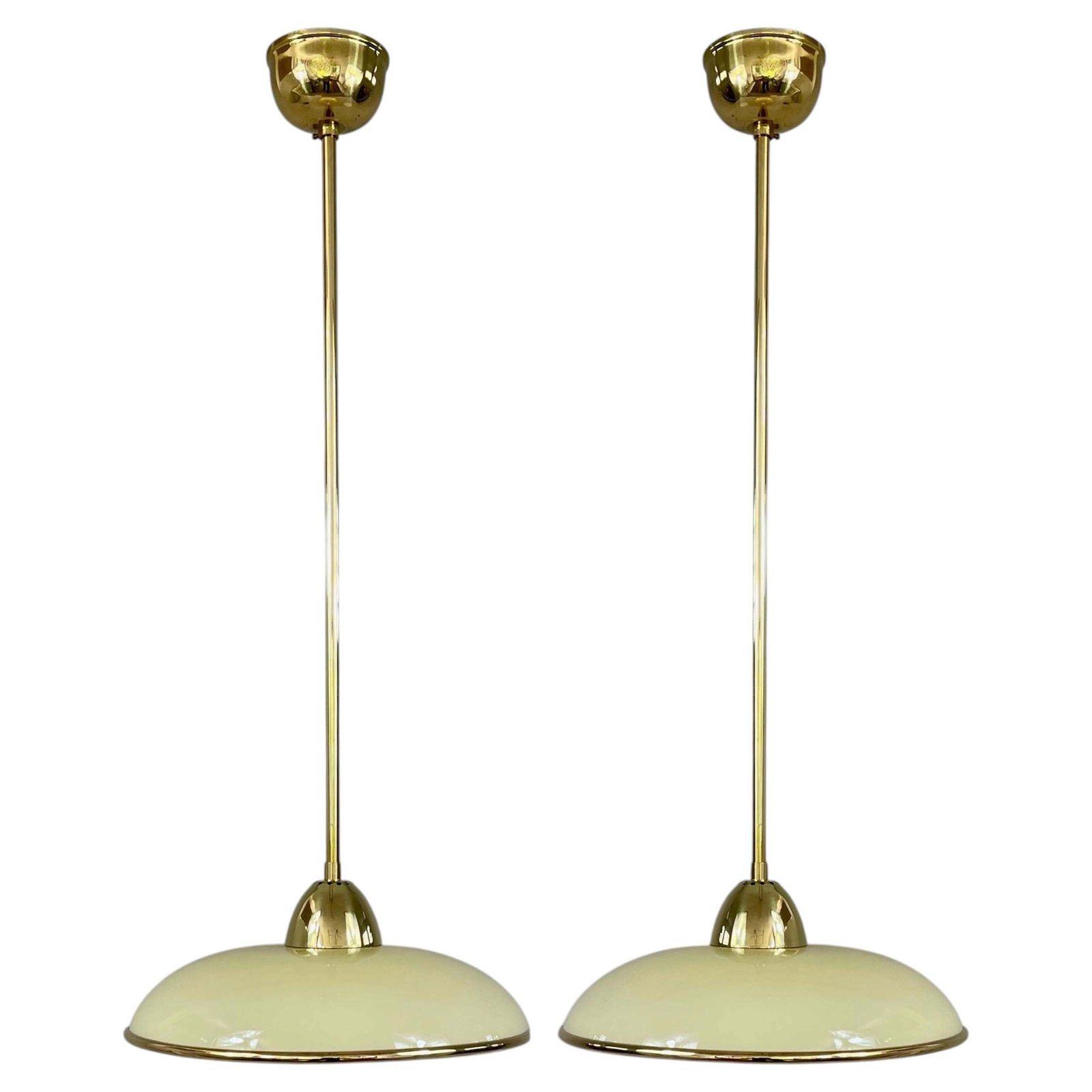 Art Deco Cream Opaline Glass & Brass Pendants, Germany 1930s, Set Of 2