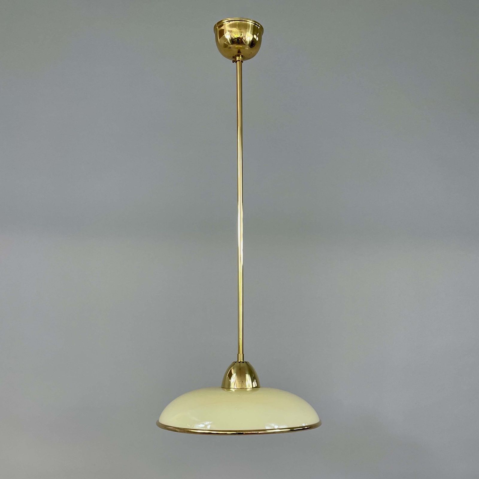 Art Deco Cream Opaline Glass & Brass Pendants, Germany 1930s, Set Of 2 photo Lighting