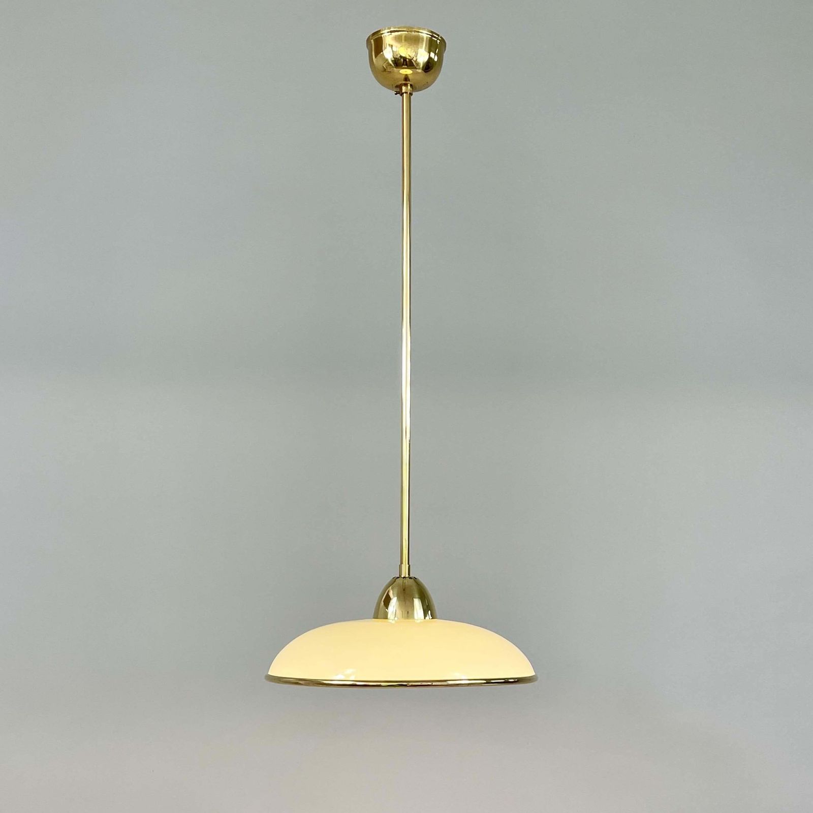 Art Deco Cream Opaline Glass & Brass Pendants, Germany 1930s, Set Of 2 photo 1567.0